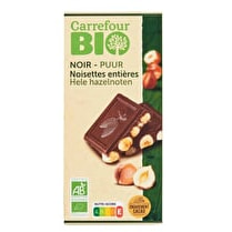 Carrefour, Tablette de Chocolat Bio Noir Noisettes Entières