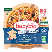 Babybio, Plat bébé du soir dès 15 mois Macaroni Légumes du soleil