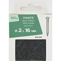 Trefilaction, Pointe béton tête ronde acier bleui 2,0x16mm