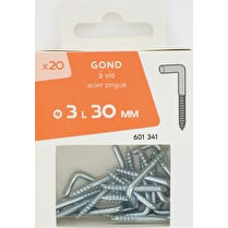 Trefilaction, Gond à vis acier zingué  D3x30mm x20