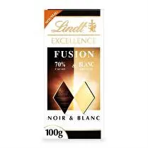 Lindt, Chocolat Fusion. Noir 70% et blanc velouté