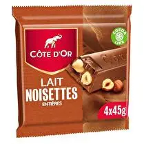 Côte d'or, Tablette chocolat Noisettes  - 4x45g soit 180g