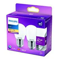 Philips, Ampoule led sphérique E27 40W Blanc Chaud Dépolie Verre x2