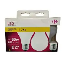 Carrefour, Ampoule led E27 standard blanc-chaud 60W x3