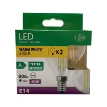Carrefour, Ampoule led E14 forme sphère blanc chaud 60W