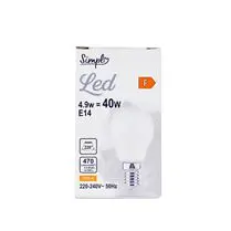 Simpl, Ampoule led E14 sphérique blanc-chaud dépolie 40W
