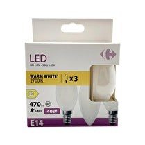 Carrefour, Ampoule LED E14 flamme blanc-chaud 40W