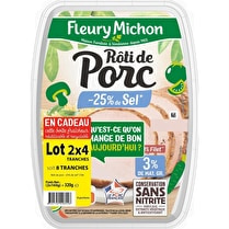 Fleury michon, Rôti de porc -25% de sel Conservation sans nitrite - Le lot de 2 x 4 tranches soit 320 g