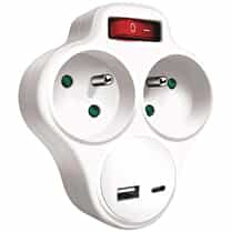 GEFOM, Multiprise biplite 16A + triangulaire blanc + USB x1