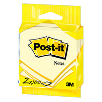 POST IT, Bloc notes jaune en sachet 76 x 76 mm 100 feuilles x2