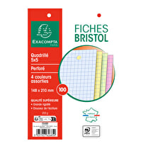 Exacompta, Fiches bristol perforées 14.8x21 cm 5x5 coloris assortis x100