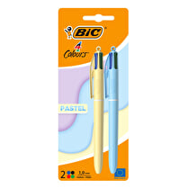 Bic, Stylo bille 4 couleurs Pastel bleu/jaune pointe moyenne x2