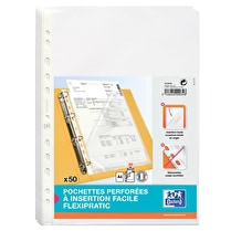 OXFORD, Pochettes perforées flexiprat sachet A4 PP50 lisse incolore x50