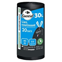 Carrefour, Sac poubelle à lien coulissant 100% recyclé 30l