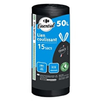 Carrefour, Sac poubelle à lien coulissant 100% recyclé 50l