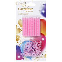 Carrefour, Bougies roses d'anniversaire x20 + bobèches x20