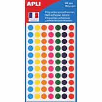 APLI, Etiquette autoadhésive diamètre 8mm multicolores