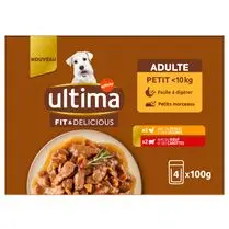 Ultima, Sachet fraicheur pour chien de moins de 10kg Poulet et boeuf en sauce fit & délicious