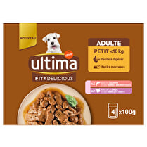 Ultima, Sachet fraicheur pour chien < de 10kg Saumon et dinde en sauce fit & délicious