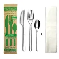 SIMPL., Kit 3 couverts gris + serviette papier