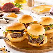 Votre boucher propose, Produit élaboré: Mini cheeseburger et effiloché de boeuf x4