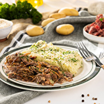 Votre boucher propose, Produit élaboré : Effiloché de boeuf et son écrasé de pomme de terre