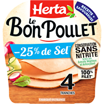 Herta, Le Bon Poulet -25 % de sel conservation sans nitrite x4 tranches