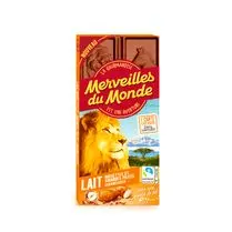 Merveilles du monde, Tablette de chocolat Lait noisettes et amandes pilées caramélisées