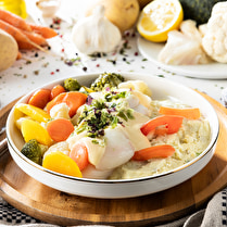Votre poissonnier propose, Cabillaud & son jardin de légumes