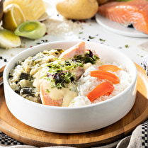 Votre poissonnier propose, Saumon & sa fondue de poireaux