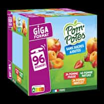 POM'POTE, Compotes sans sucre ajouté  Pomme fraise, pomme et pomme abricot - Gigat format 96 x 90 g