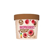 Carrefour, Framboises enrobées chocolat blanc et chocolat au lait