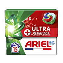Ariel, Lessive + ultra détachant - 15 pods soit 480 g