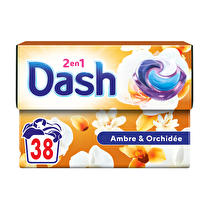 Dash, Capsules lessive  2 en 1 Ambre & Orchidée - x 38
