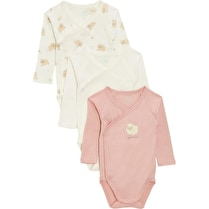 Tex baby, Bodies bébé bio coloris rose manches longues ouverture devant naissance x3