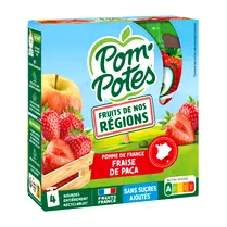 Pom'potes, Pom'potes sans sucre ajouté fruits de nos régions pomme fraise paca 4 x 90g