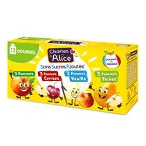 Charles & Alice, Gourdes de compotes sans sucres ajoutés Panachés Pommes/cerise/poires/vanille