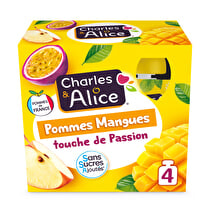 Charles & Alice, Gourdes de compotes sans sucres ajoutés  Mangue/passion