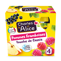 Charles & Alice, Gourdes de compotes sans sucres ajoutés  Framboise/cassis