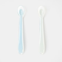 Tex baby, Cuillère bébé silicone vert/bleu x2
