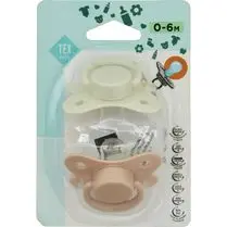 Tex baby, Sucettes silicone 0/6mois ronde rose x2