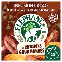 Éléphant, Infusion chocolat biscuit et éclat damandes caramélisées 20 pyramides