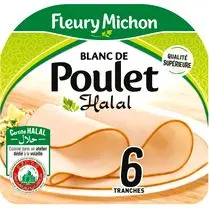 Fleury michon, Blanc de poulet doré au four 6 tranches Halal 180g