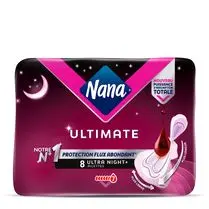 Nana, Serviettes protection flux abondant ultra night+ ailettes Ultimate