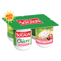 Soignon, Yaourt brassé au lait de chèvre Fraise, cassis, pomme