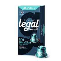 Legal, Capsules aluminium espresso décaféine sans solvant n°6 x10