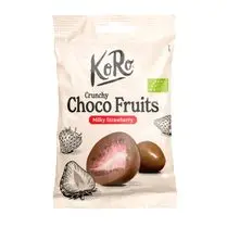 Koro, Fraises lyophilisées enrobées de chocolat au lait entier bio