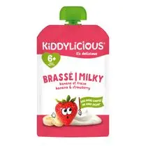 KIDDYLICIOUS, Gourde de purée de de bananes, de fraises et de yaourt pasteurisé 6 mois et +