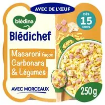 Blédina, Blédichef macaroni façon carbonara & légumes avec morceaux dès 15 mois