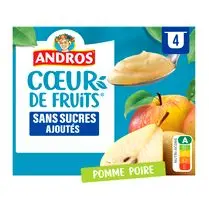 Andros, Coeur de fruits pomme poire sans sucres ajoutés x4